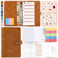 A6 loose-leaf cash budget binder notebook, amber brown PU leather cover with rings