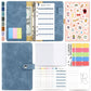 A6 loose-leaf cash budget binder notebook, denim blue PU leather cover with rings