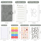 Gray A6 cash budget binder notebook with rings, budget card, and monthly plan pages