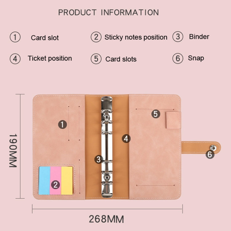 Open cash budget binder showing ring mechanism, card slots, and snap closure on strap