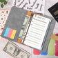 Grey PU leather cash budget binder open with clear window pocket and budget pages