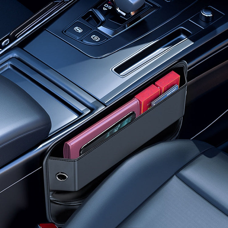 Black car seat gap storage box with open top compartment