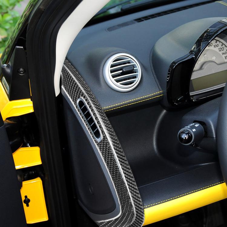 Set of door storage vent stickers for Smart Fortwo, black carbon-fiber style trim pieces