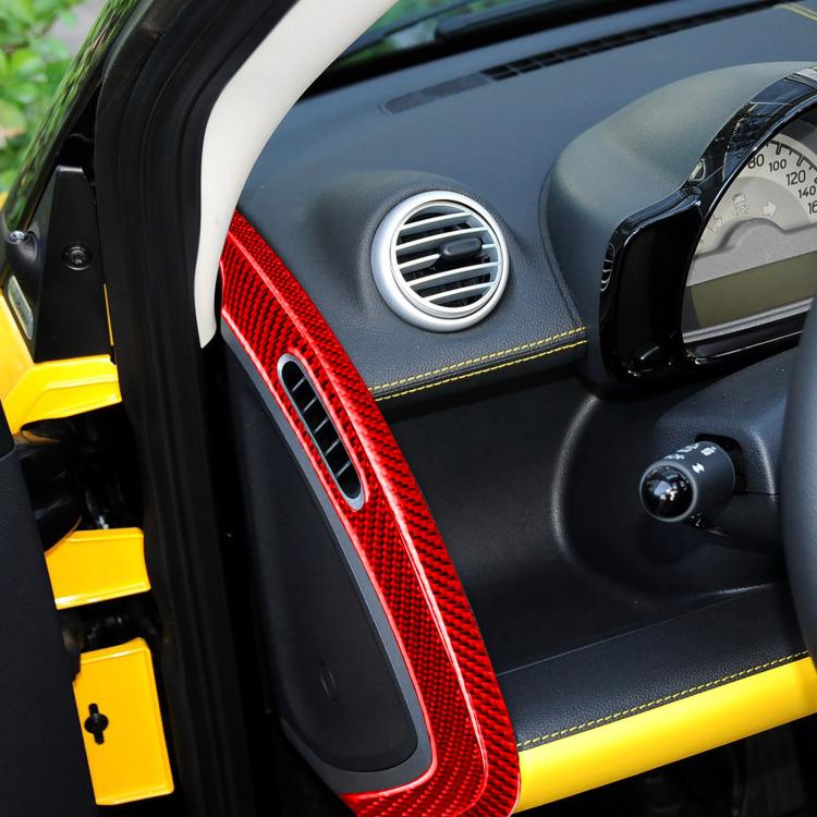 Door storage vent sticker for Smart Fortwo, red carbon-fiber style trim strip with vent opening