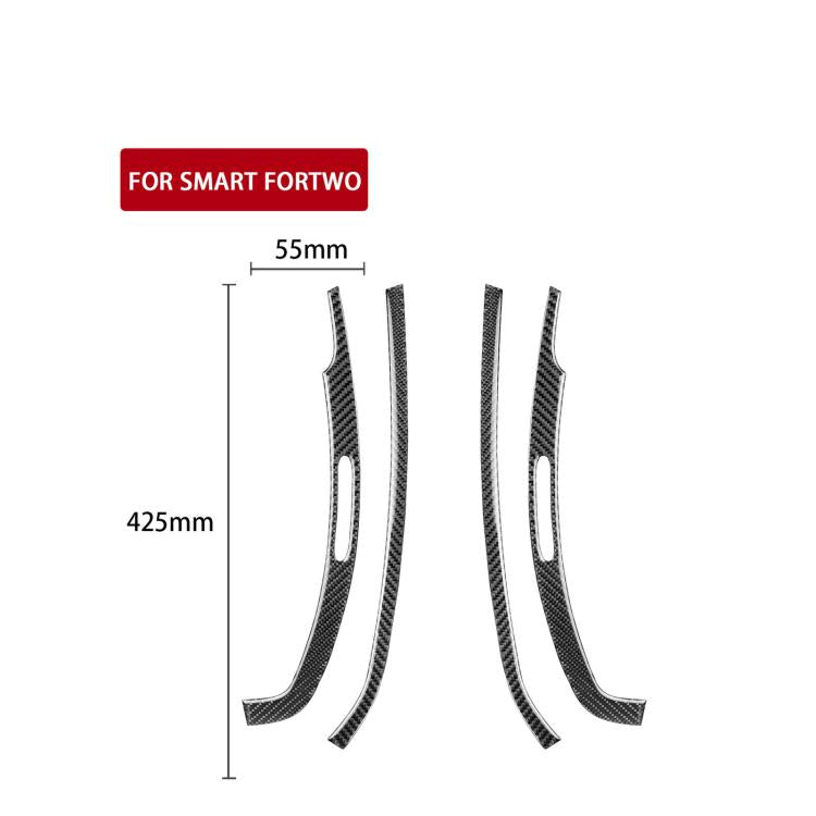 Smart Fortwo door storage vent sticker set with size guide, 4 carbon-fiber style strips