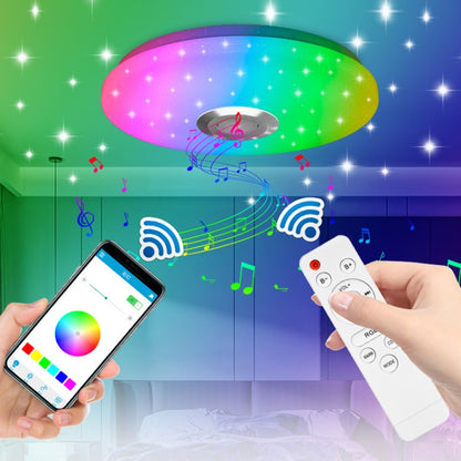 RGB LED ceiling lamp with remote and smartphone, round flush light glowing multi-color