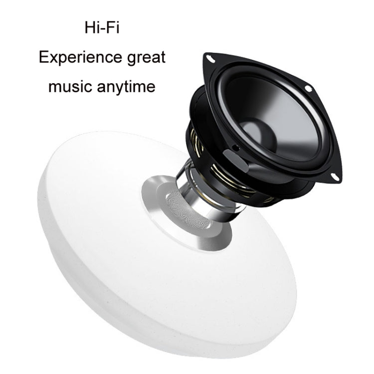 Flush-mount LED ceiling lamp with black speaker-like panel attached on top