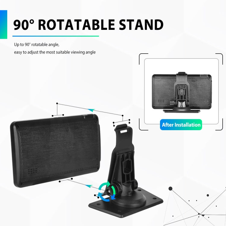 Car smart screen with 90-degree rotatable stand for adjustable viewing angles.