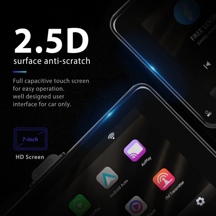 7-inch car smart screen corner with anti-scratch surface and app icons.