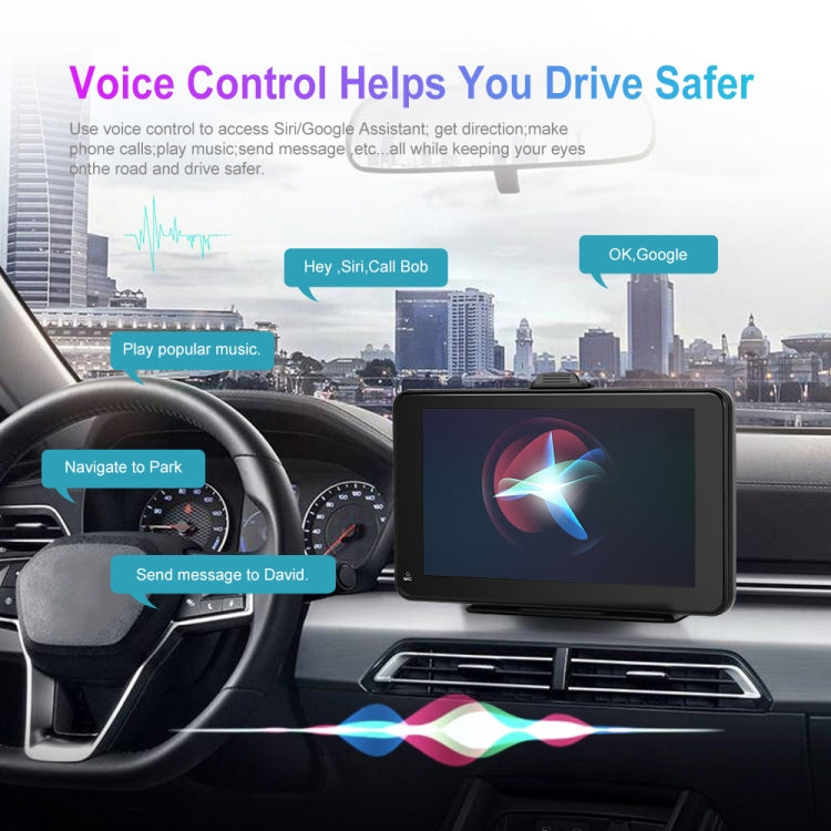 Car smart screen in the dashboard with voice control prompts.