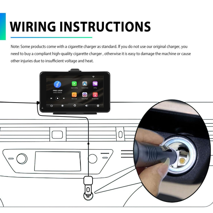 7-inch car smart screen wiring connector and charging port, installation diagram view