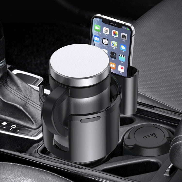 Car center console cup holder and storage box, black and silver with phone slot