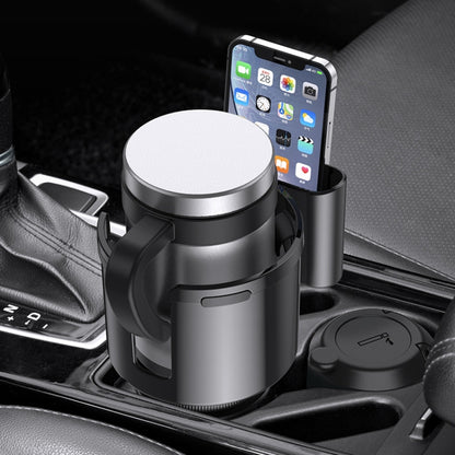 Car center console cup holder and storage box, black and silver with phone slot