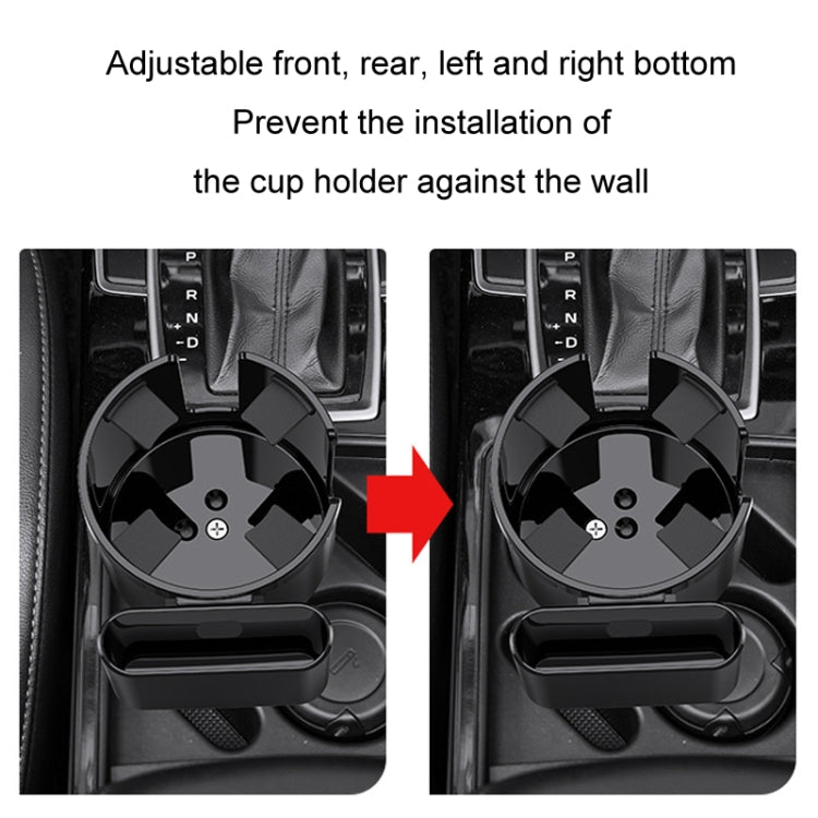 Adjustable car cup holder base with locking arms for secure mounting on console