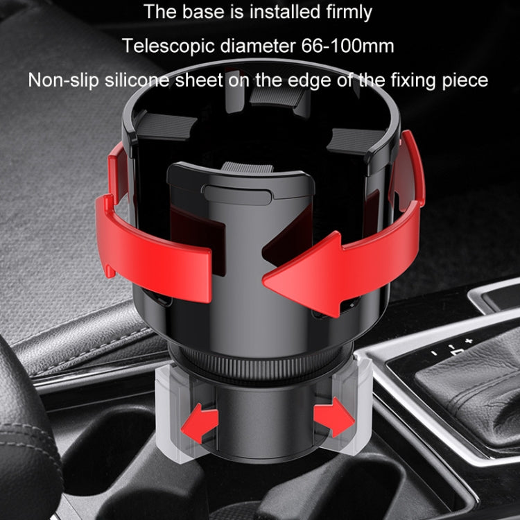 Telescopic car cup holder base with anti-slip silicone edge, black and silver