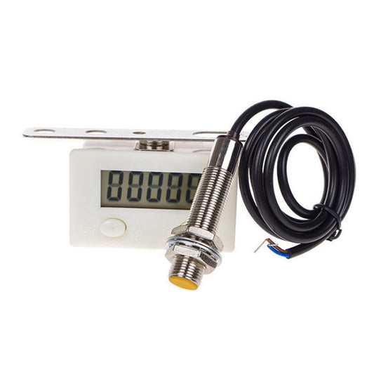 Industrial digital counter with magnetic sensor switch, black cable and nickel sensor