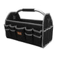 Black portable tool organizer bag with gray segmented pockets and reinforced handle