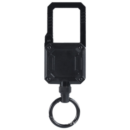 Black telescopic keychain with magnetic lanyard and key ring, box clip housing