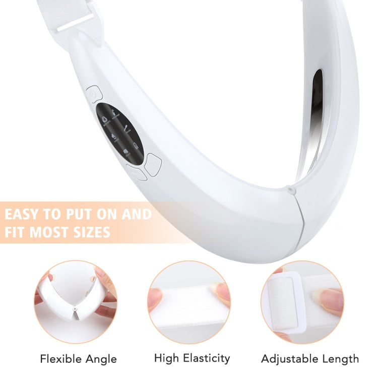 White flexible neck strap face massager with adjustable fit and side buttons
