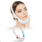 White EMS face-lifting device worn by model, with glowing red and blue lights