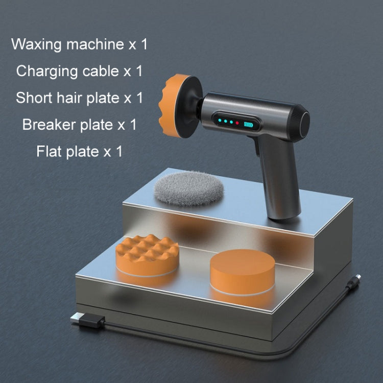 Car waxing machine with included pads and flat plate accessory tray