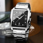 Men's waterproof quartz wristwatch, silver-tone case with black dial and metal bracelet