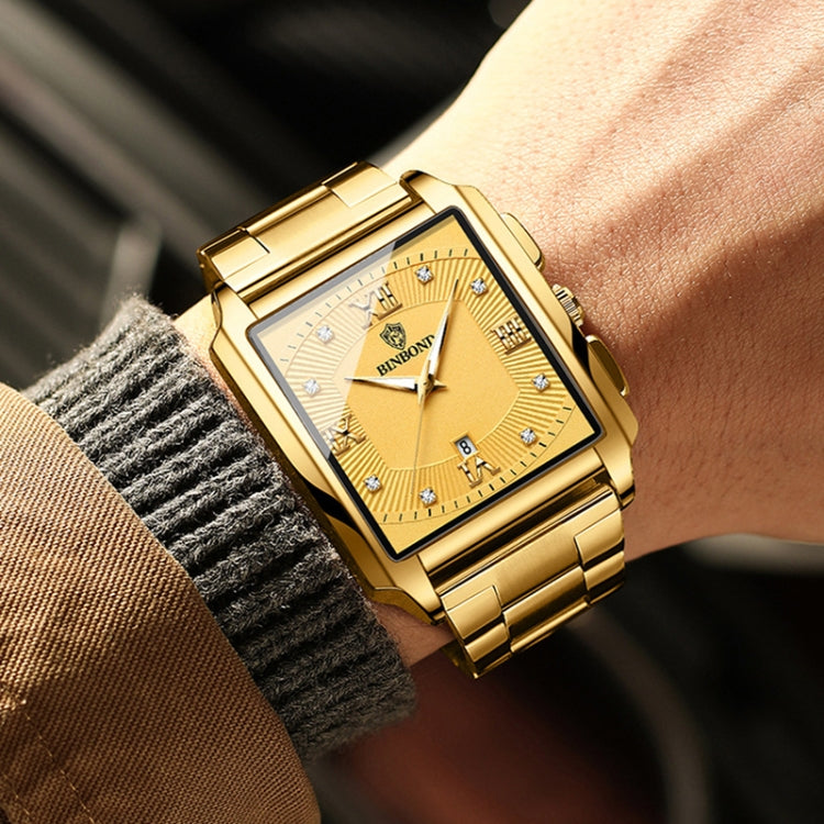 Men's waterproof quartz wristwatch, gold with champagne dial and metal bracelet