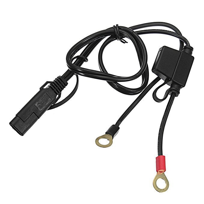 SAE quick disconnect extension cable with SAE plug, black housing, and ring terminals