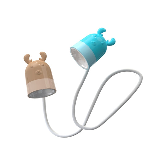 Blue and brown deer-shaped hanging neck LED night light with flexible white cord