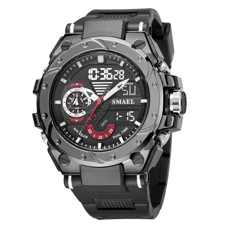 Men's sports alloy watch with black rubber strap and dark multifunction dial