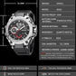 Men's sports waterproof watch, stainless steel case, dark strap, red/black digital dial