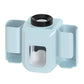 Light blue wall-mounted automatic toothpaste squeezer with two toothbrush holding slots