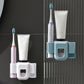 Wall-mounted toothpaste squeezer set with toothbrush holder cups and squeeze chamber