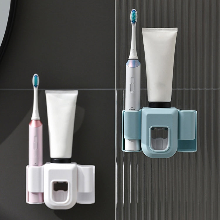 Wall-mounted toothpaste squeezer set with toothbrush holder cups and squeeze chamber