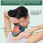 Electric heating neck protector on person’s neck with connected USB cable