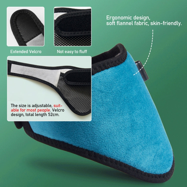 Blue heating neck protector with extended Velcro closure and black edge trim