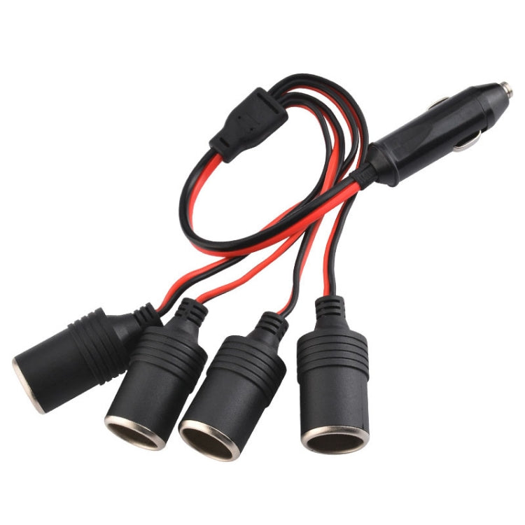 Car 4-hole cigarette lighter adapter with 4 black socket ends and car-plug connector
