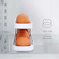 Two-tier refrigerator egg storage organizer with open white frame holding eggs