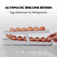 White automatic rolling egg dispenser with eggs arranged in the upper tray