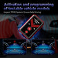 TPMS monitor with red/black housing shown with vehicle dash screens