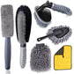 Car tire brush set with microfiber brush heads, one dark-bristle brush, handles, and yellow cloth