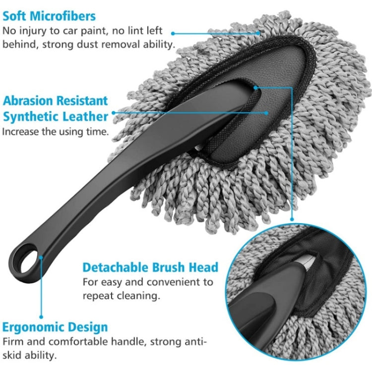 Microfiber car cleaning brushes with detachable brush head and textured ergonomic handle