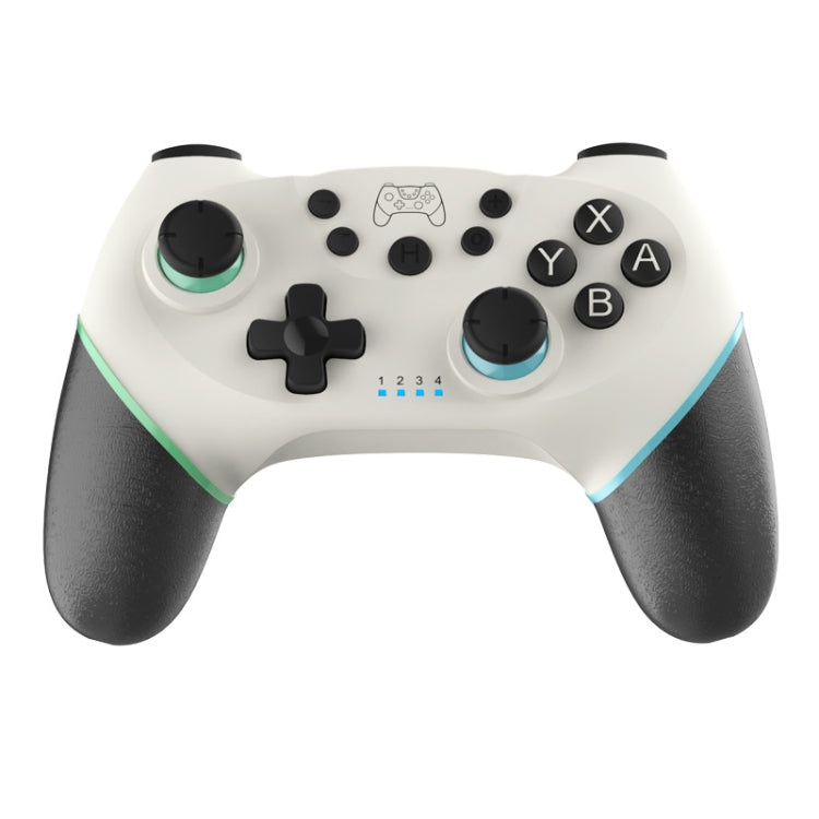 Wireless Bluetooth gamepad for Switch in white with green accents and ABXY buttons
