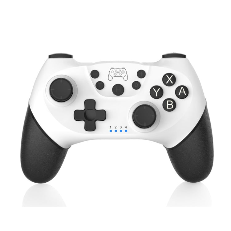 Wireless Bluetooth gamepad for Switch in white with black grips and ABXY buttons