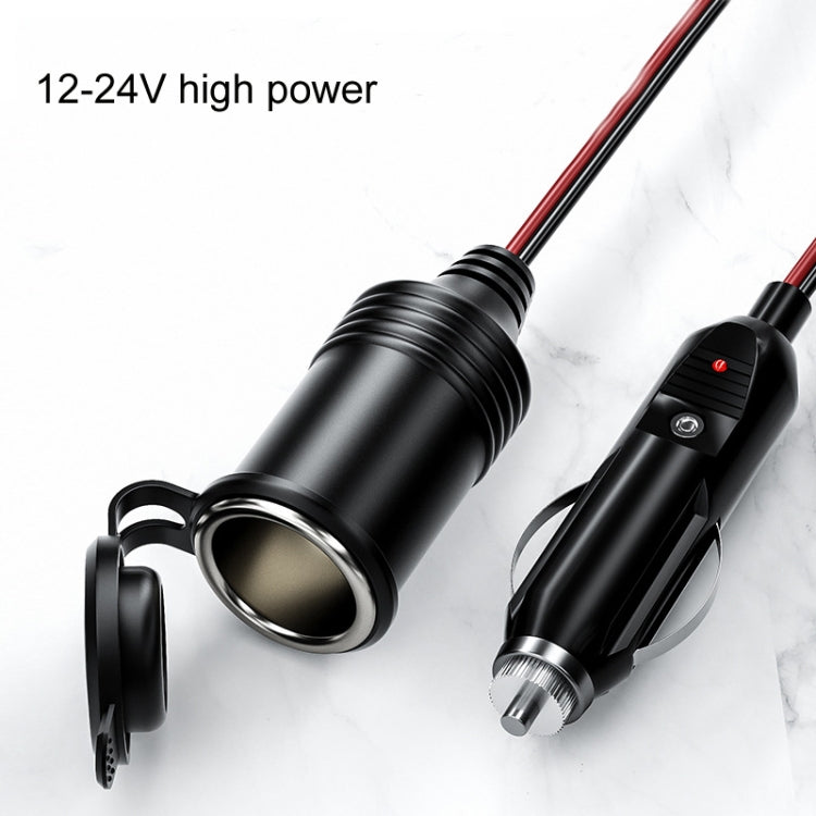 Black cigarette lighter plug with extension cable, pickup base and threaded metal tip