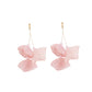 Long fabric petal earrings in light pink with three layered petals and gold hooks