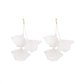 Long fabric petal earrings in white with four layered petals and gold hooks