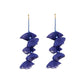 Long fabric petal earrings in blue with four layered petals and gold hooks
