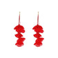 Long fabric petal earrings in red with three layered petals and gold hooks