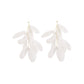 White fabric petal earrings with layered dangling petals and pearl bead accents, gold chains